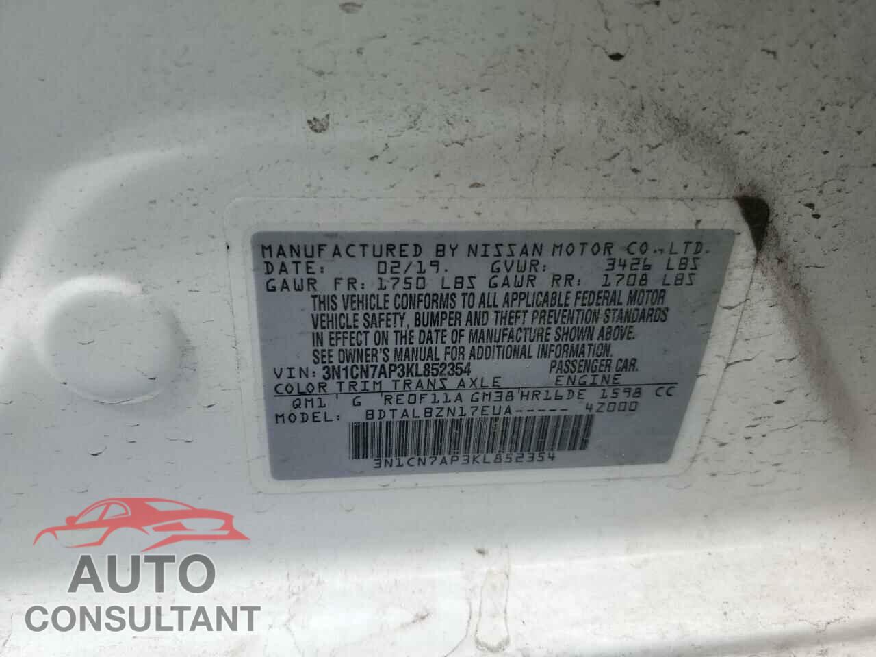 NISSAN VERSA 2019 - 3N1CN7AP3KL852354