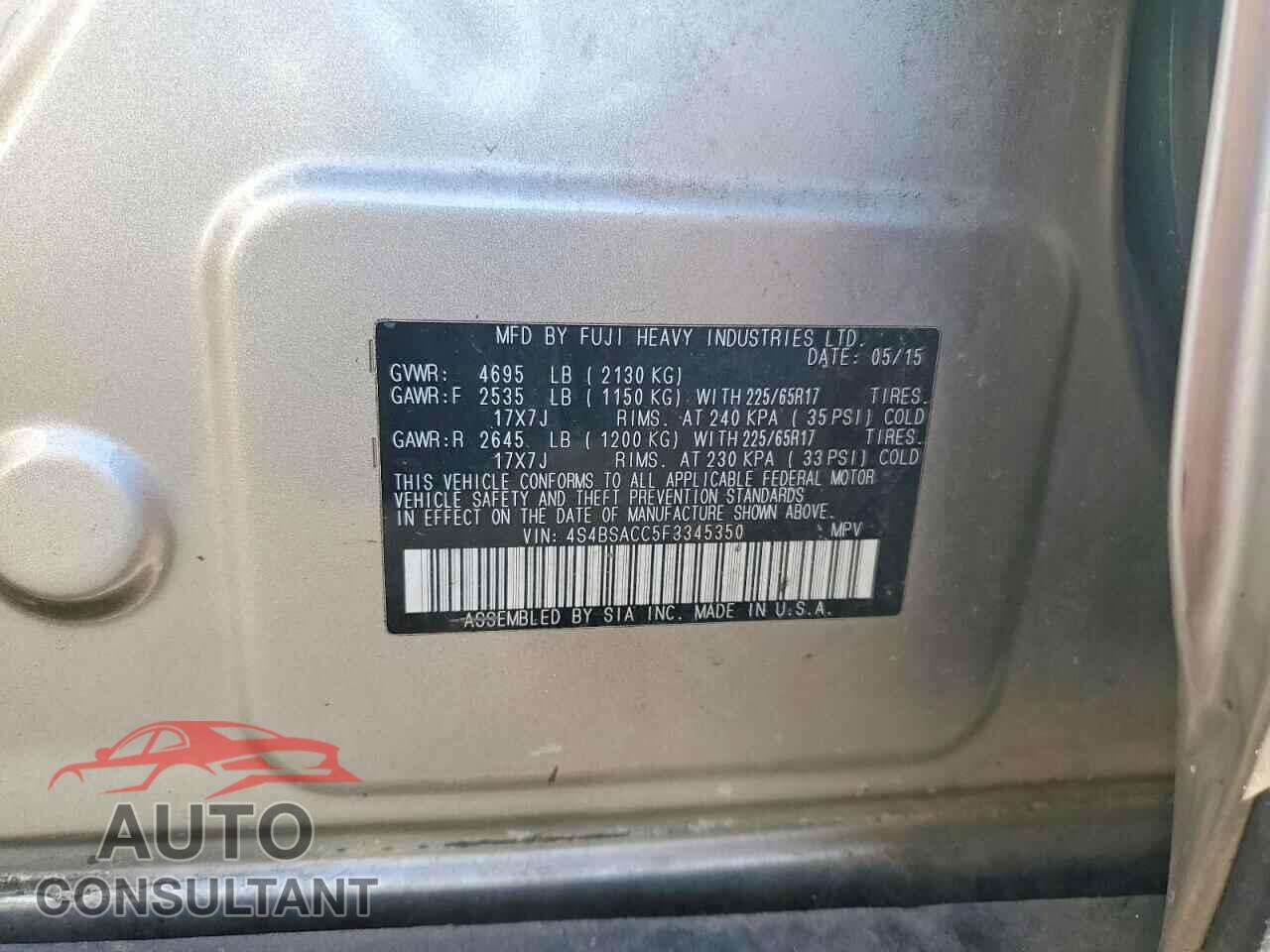 SUBARU OUTBACK 2015 - 4S4BSACC5F3345350