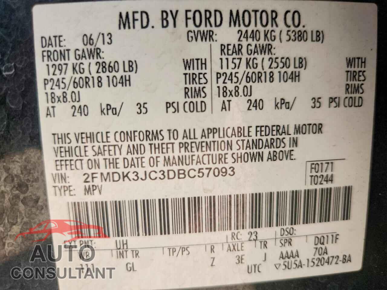 FORD EDGE 2013 - 2FMDK3JC3DBC57093