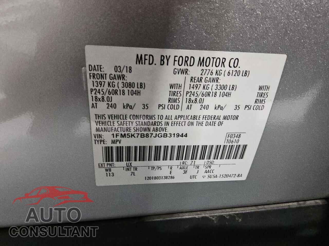 FORD EXPLORER 2018 - 1FM5K7B87JGB31944