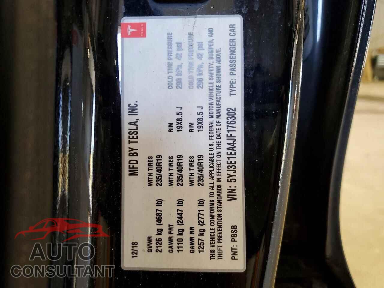 TESLA MODEL 3 2018 - 5YJ3E1EA4JF176302