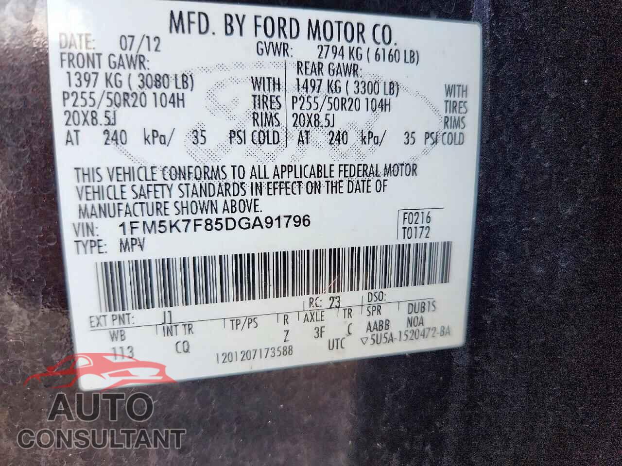 FORD EXPLORER 2013 - 1FM5K7F85DGA91796