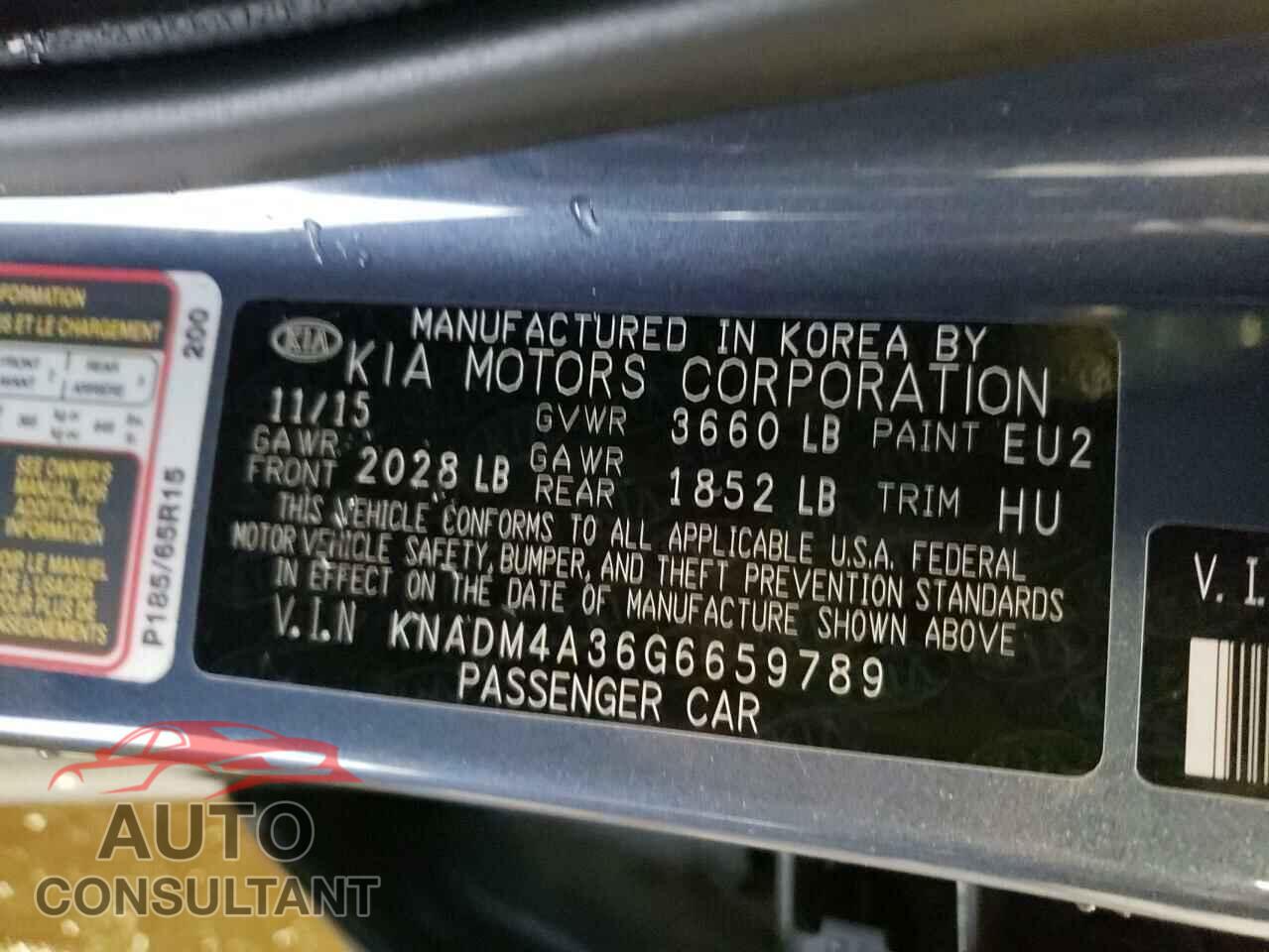 KIA RIO 2016 - KNADM4A36G6659789