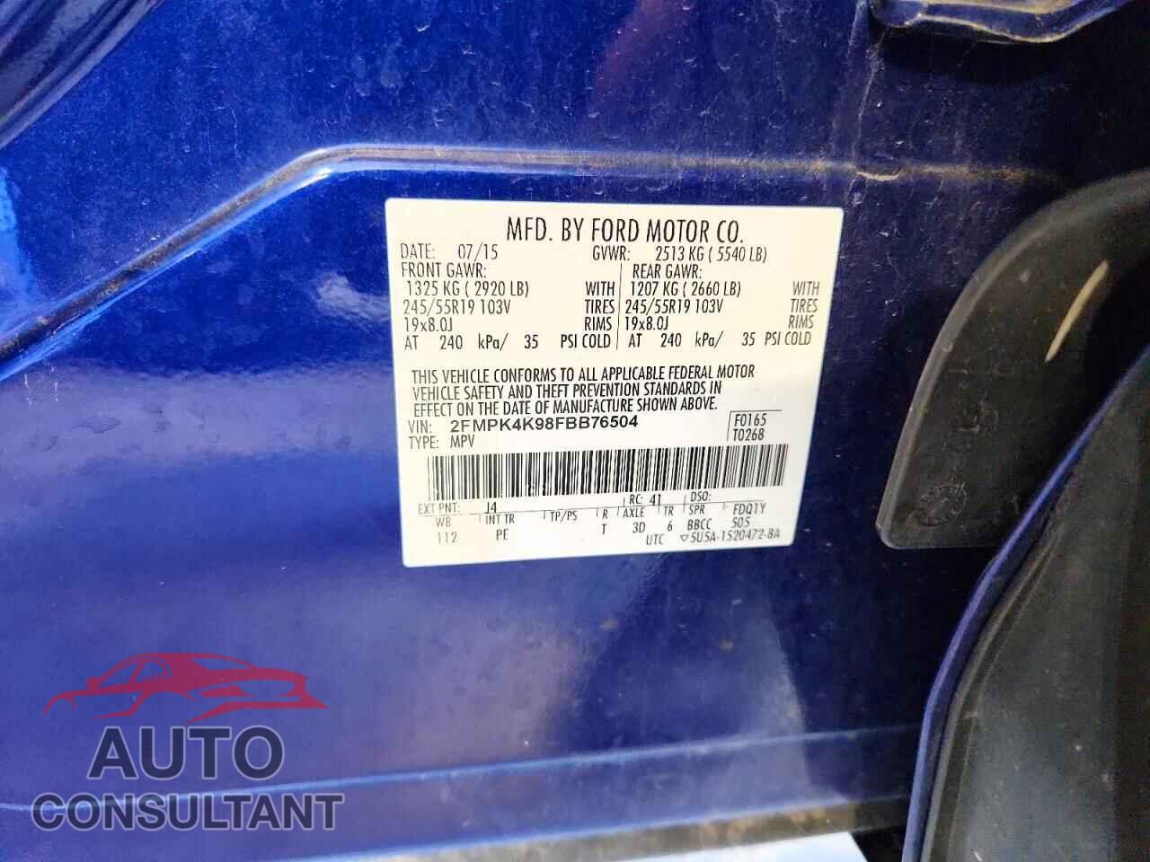 FORD EDGE 2015 - 2FMPK4K98FBB76504
