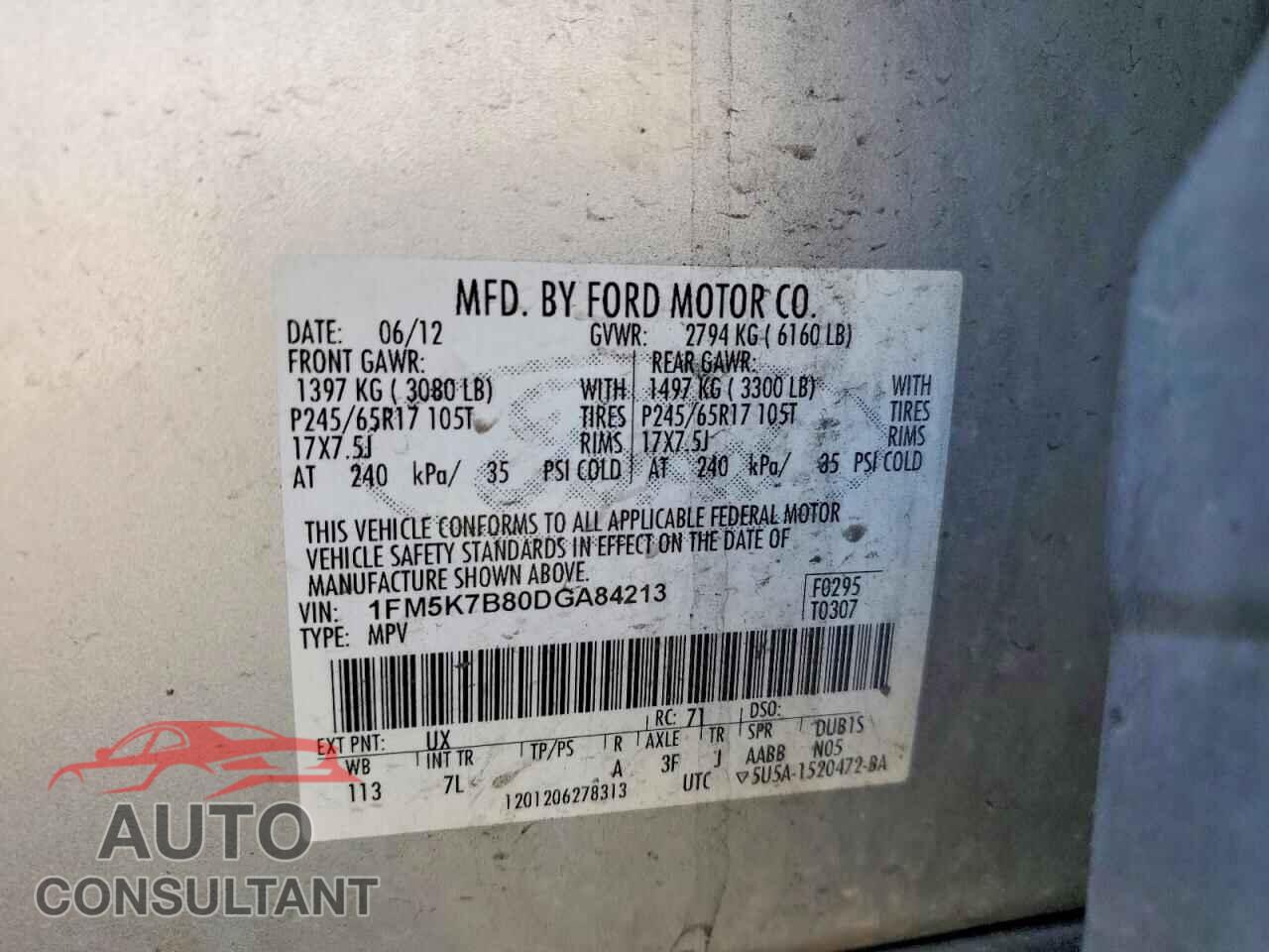 FORD EXPLORER 2013 - 1FM5K7B80DGA84213