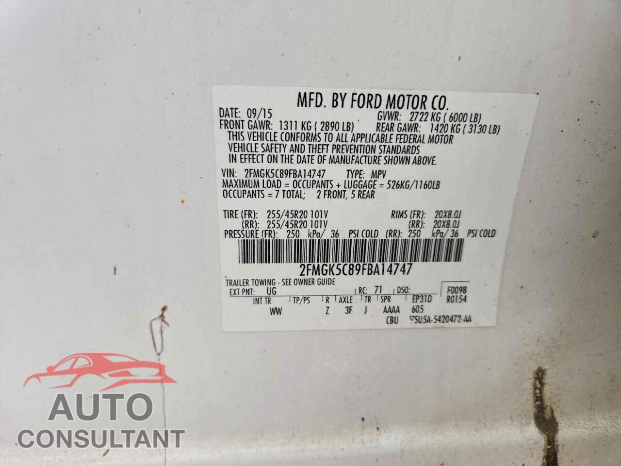 FORD FLEX 2015 - 2FMGK5C89FBA14747