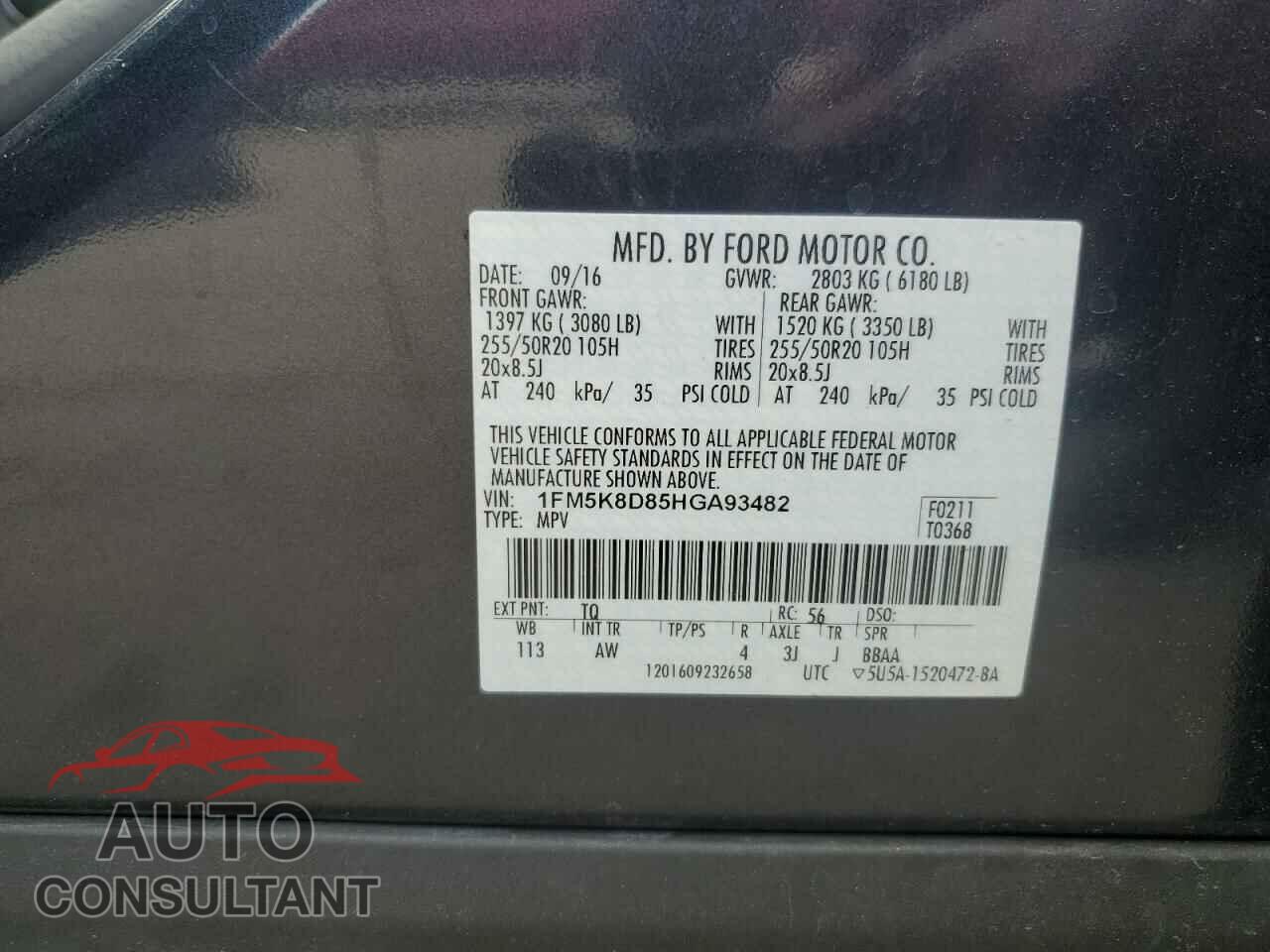FORD EXPLORER 2017 - 1FM5K8D85HGA93482
