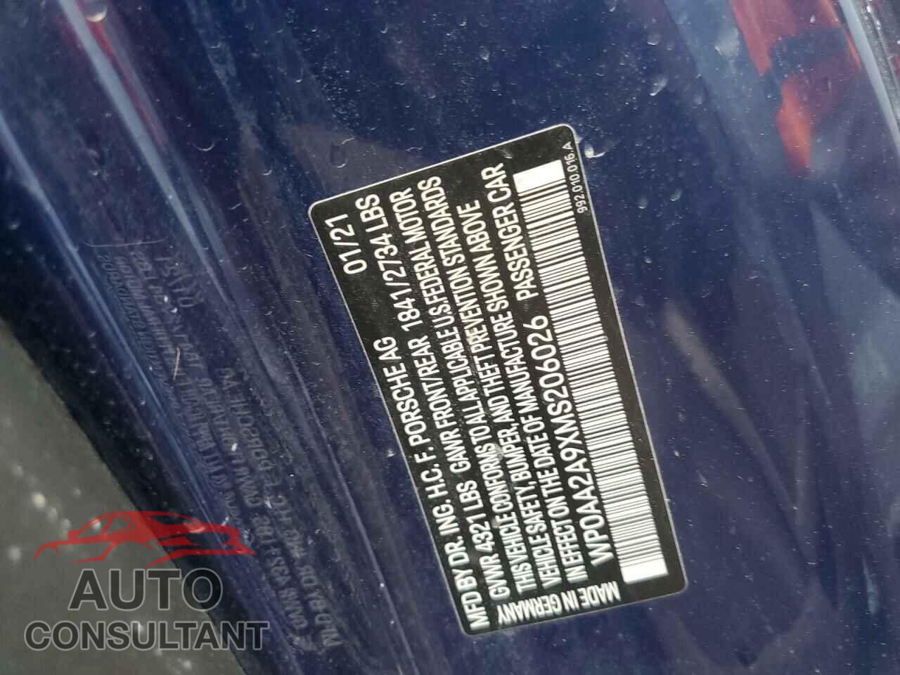 PORSCHE 911 2021 - WP0AA2A9XMS206026
