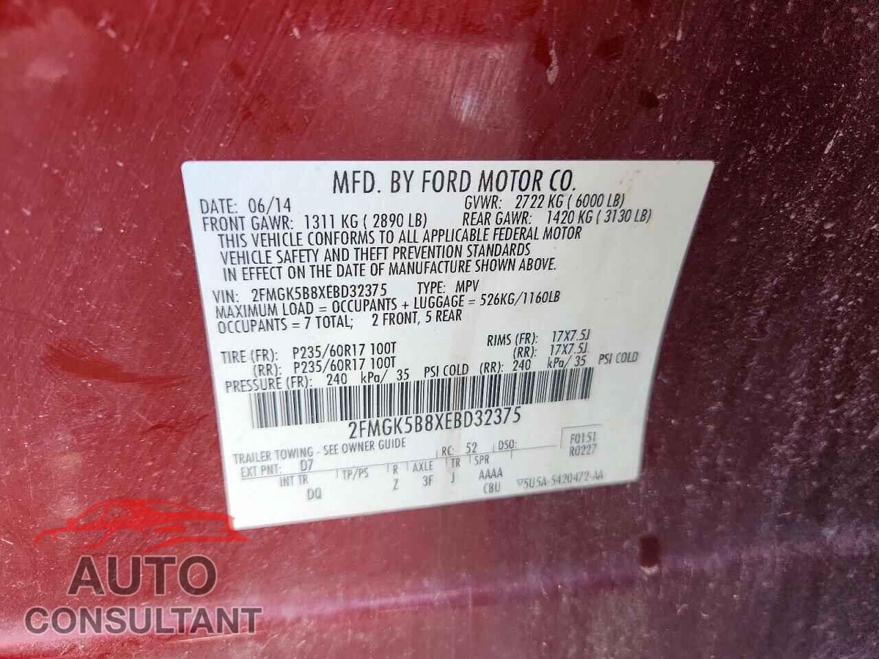 FORD FLEX 2014 - 2FMGK5B8XEBD32375
