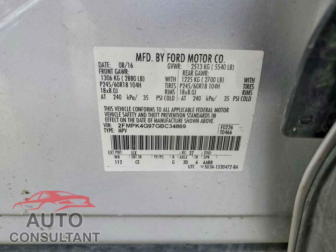 FORD EDGE 2016 - 2FMPK4G97GBC34869