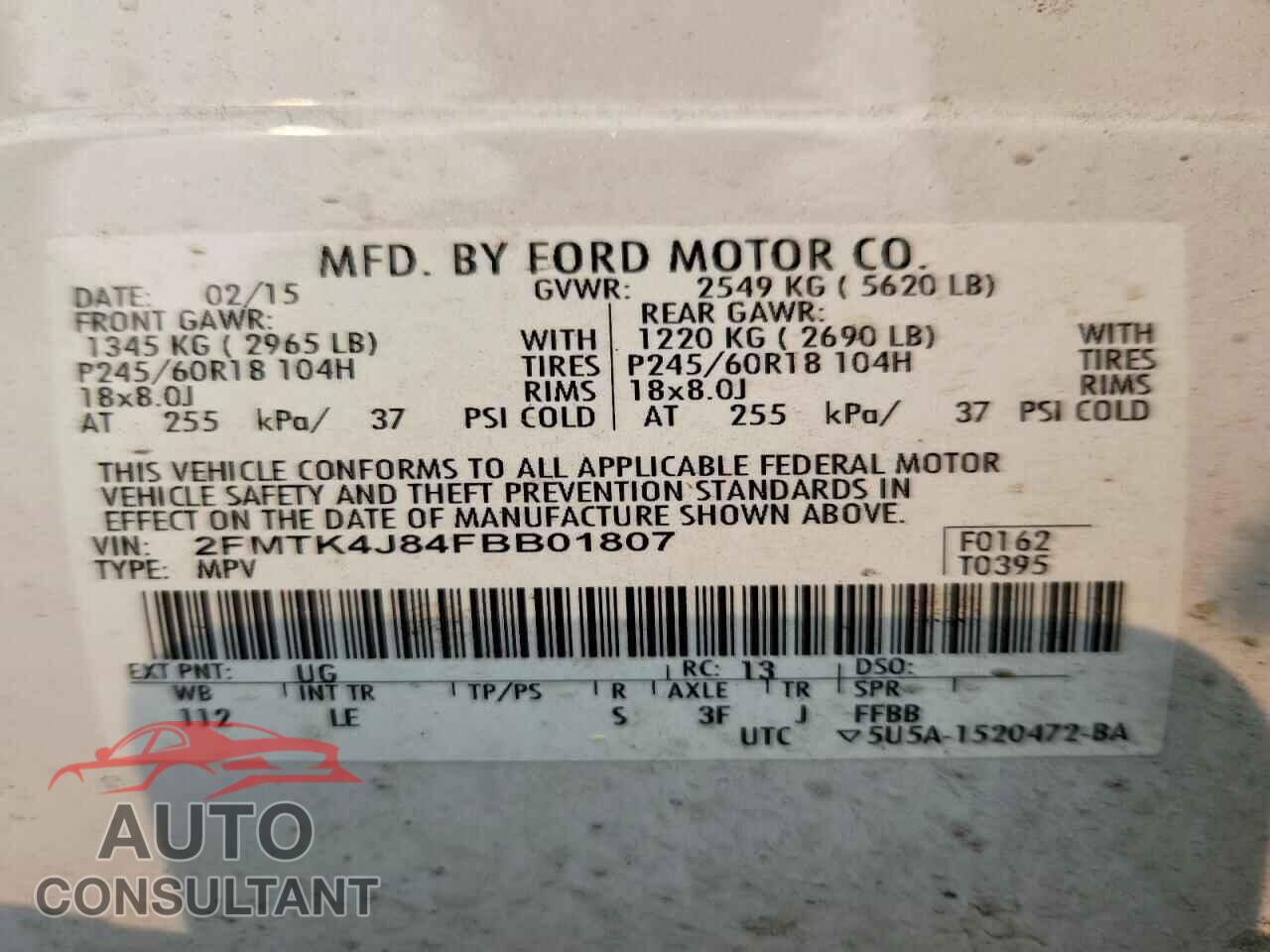 FORD EDGE 2015 - 2FMTK4J84FBB01807