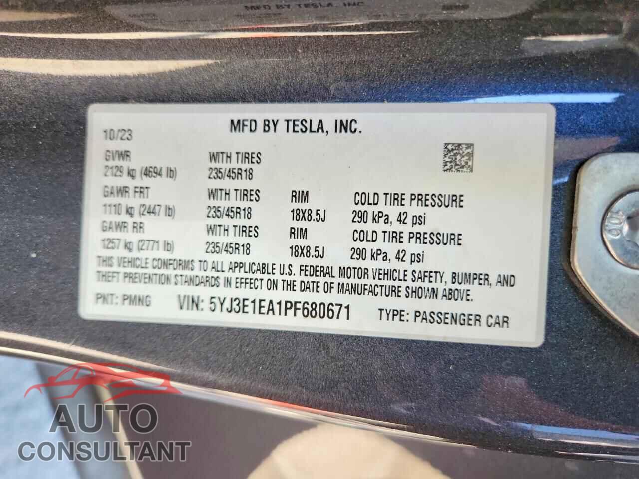 TESLA MODEL 3 2023 - 5YJ3E1EA1PF680671