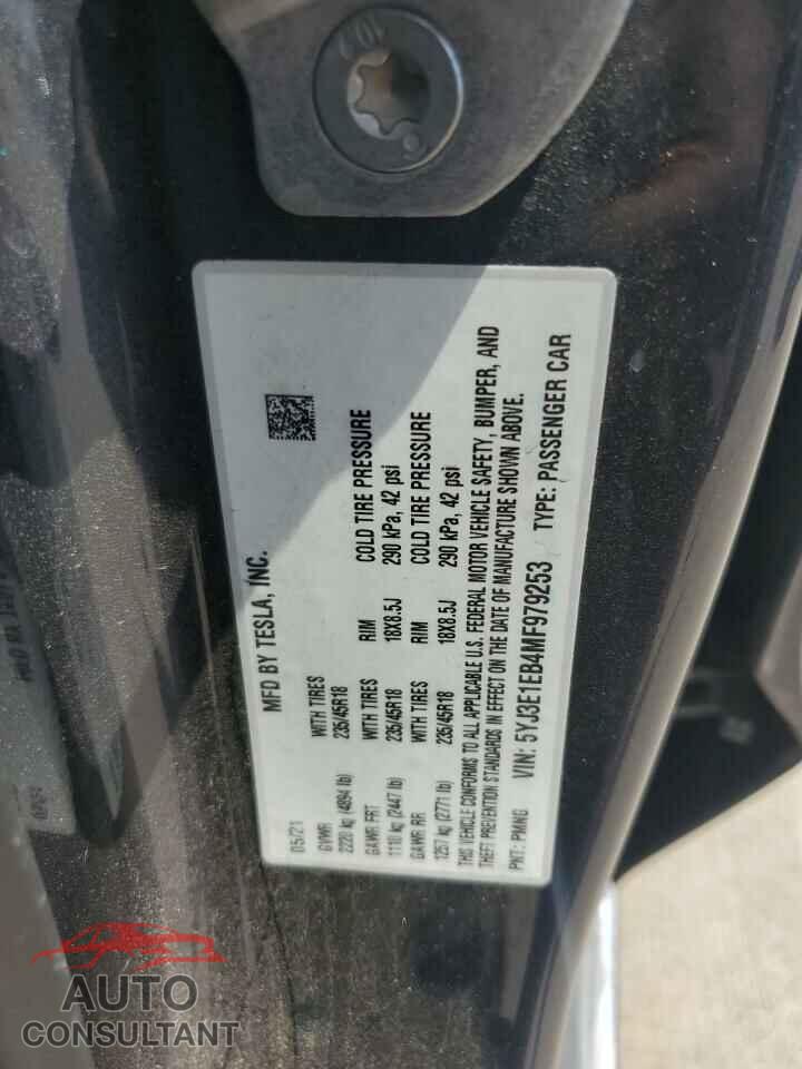 TESLA MODEL 3 2021 - 5YJ3E1EB4MF979253