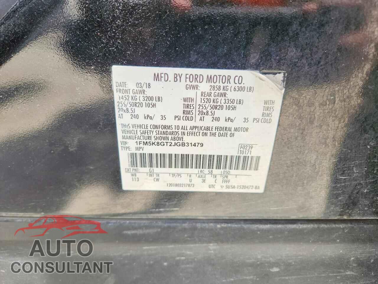FORD EXPLORER 2018 - 1FM5K8GT2JGB31479