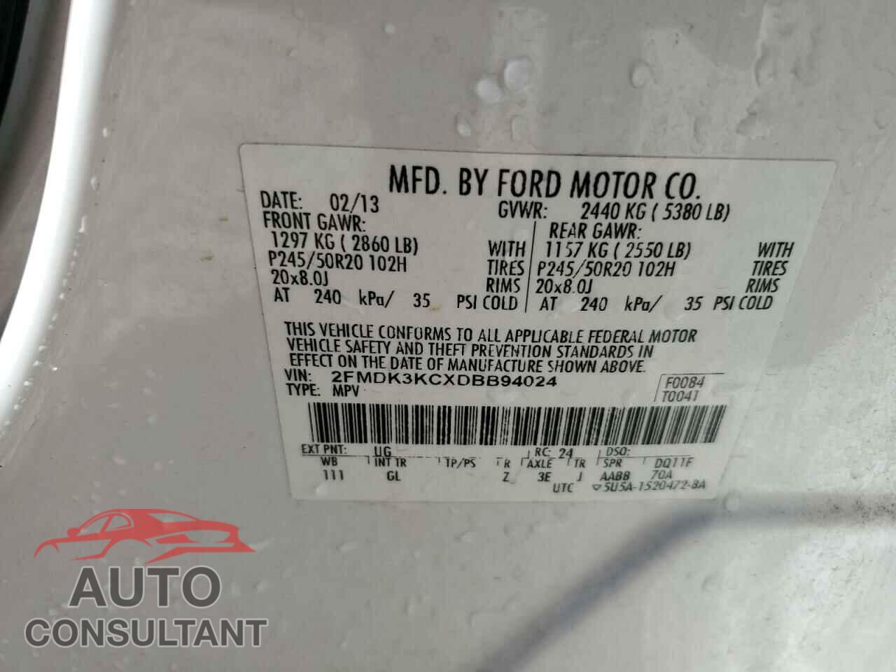 FORD EDGE 2013 - 2FMDK3KCXDBB94024