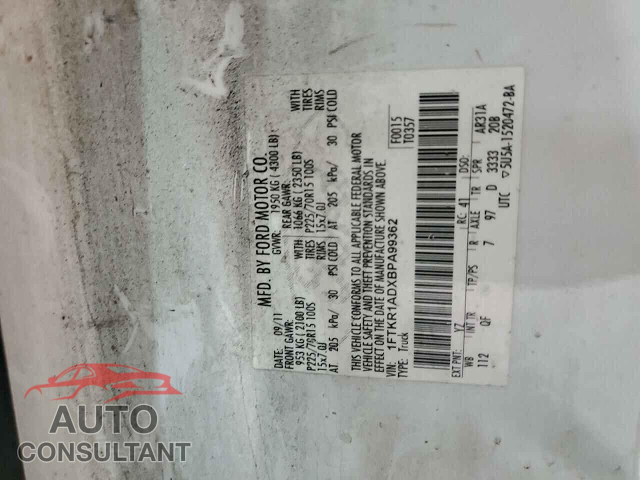 FORD RANGER 2011 - 1FTKR1ADXBPA99362