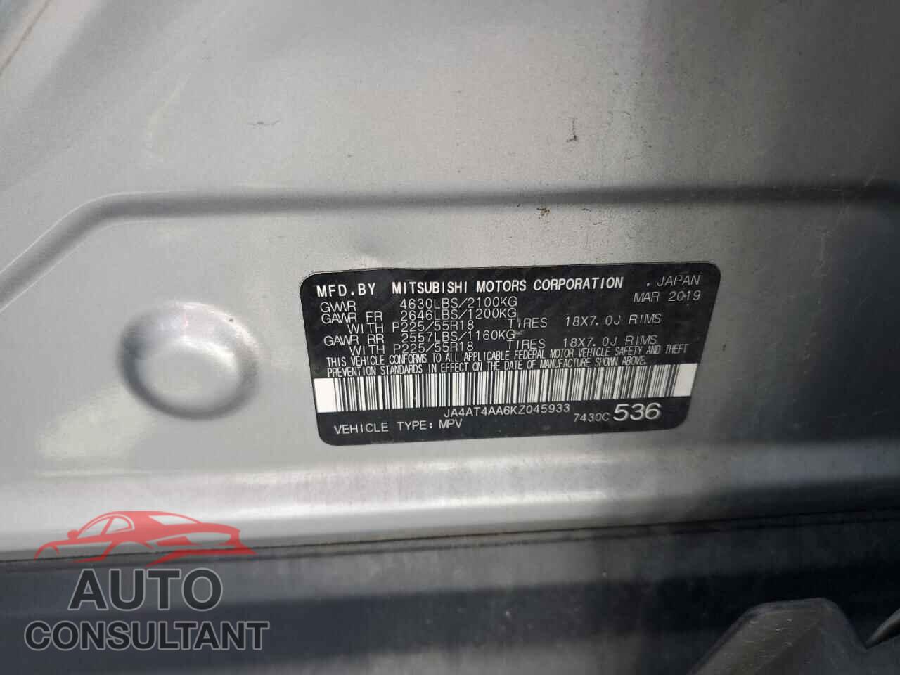 MITSUBISHI ECLIPSE 2019 - JA4AT4AA6KZ045933