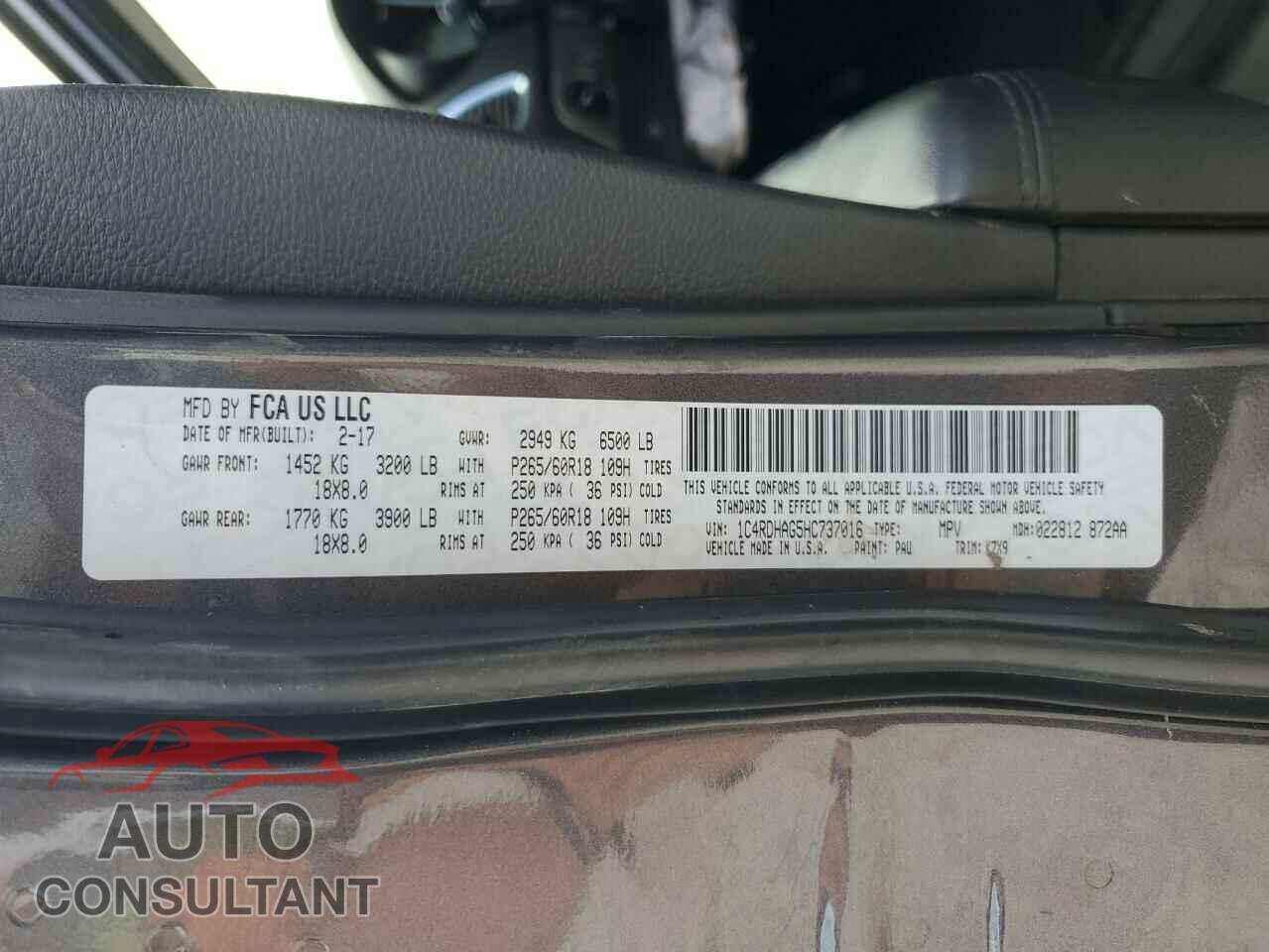 DODGE DURANGO 2017 - 1C4RDHAG5HC737016