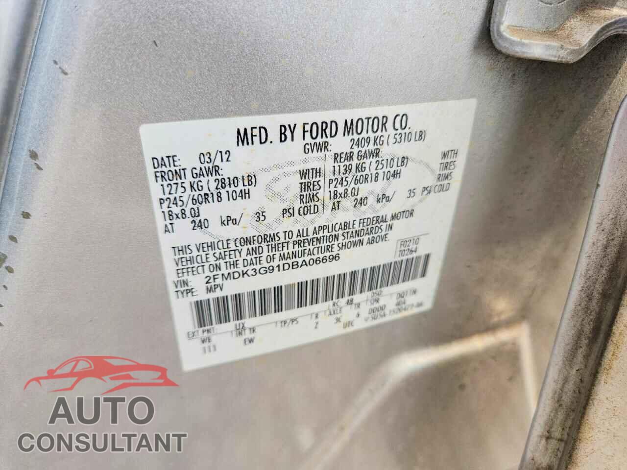 FORD EDGE 2013 - 2FMDK3G91DBA06696