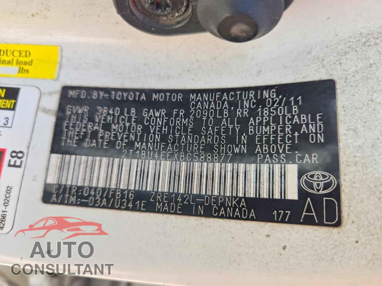 TOYOTA COROLLA 2011 - 2T1BU4EEXBC588877