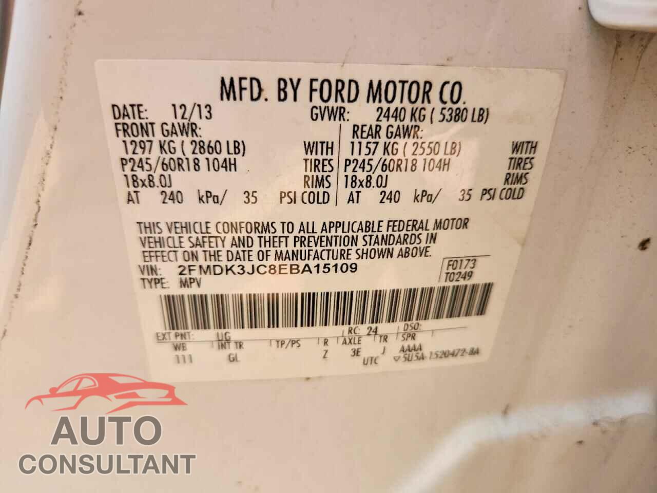 FORD EDGE 2014 - 2FMDK3JC8EBA15109