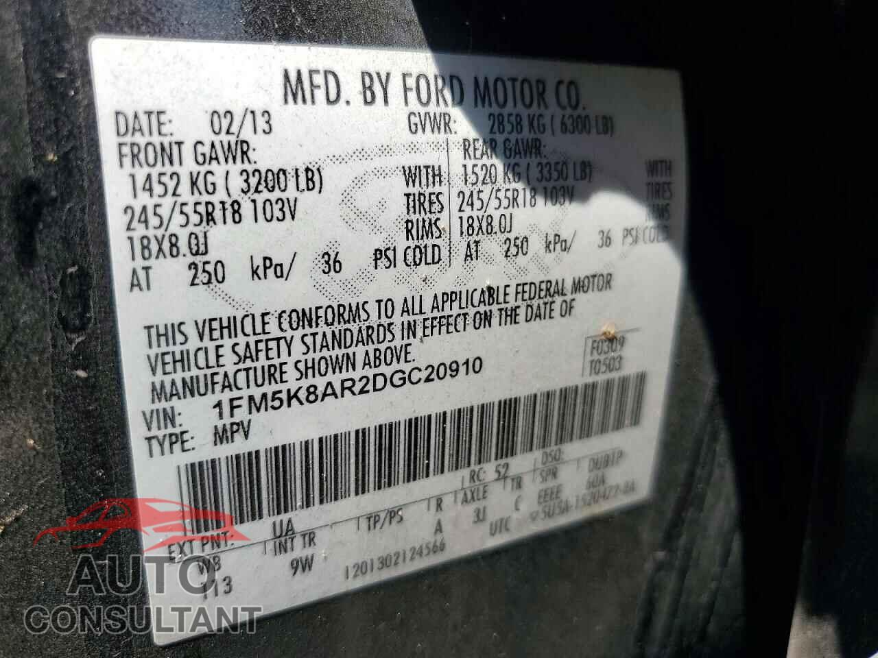 FORD EXPLORER 2013 - 1FM5K8AR2DGC20910