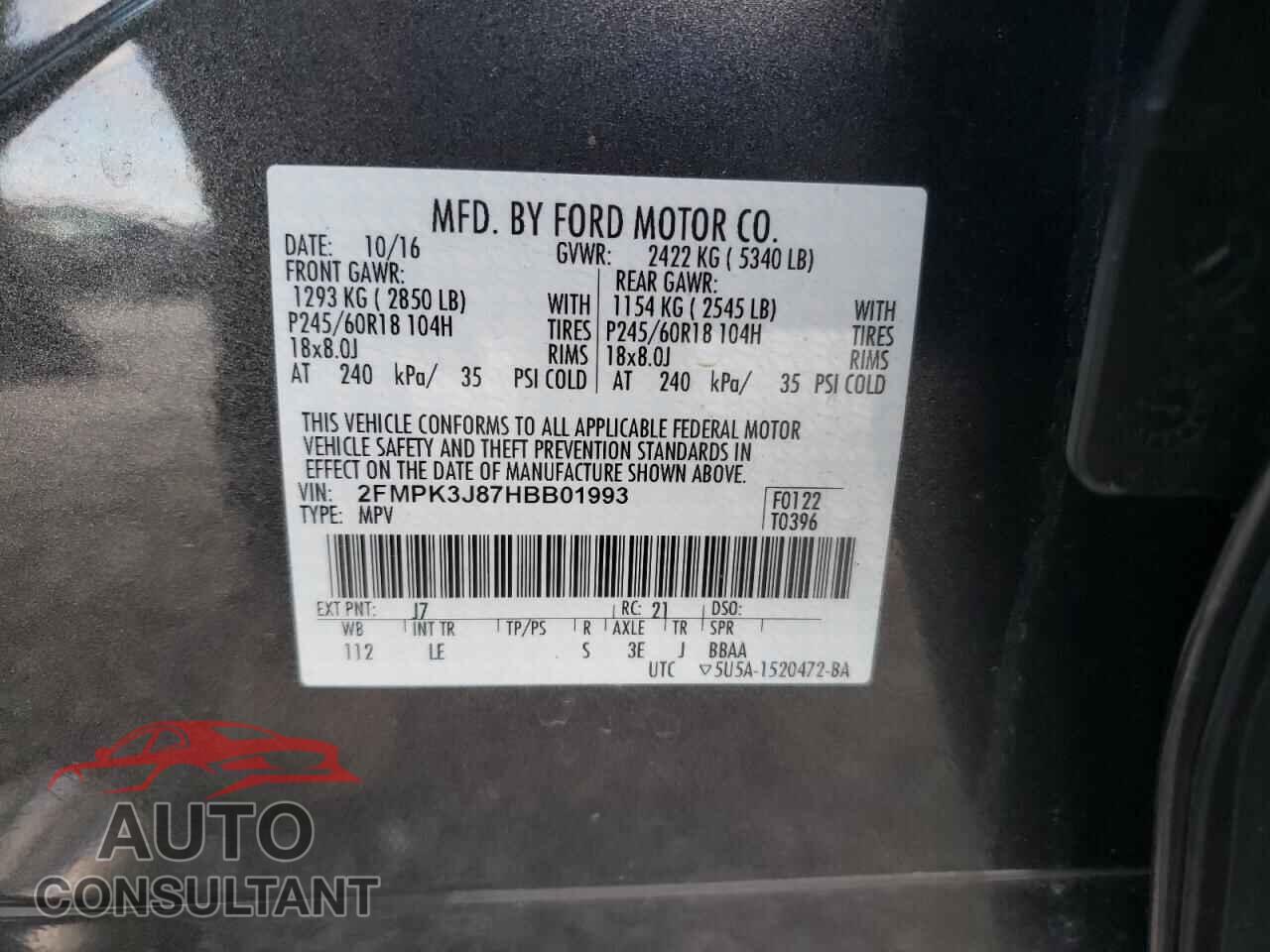 FORD EDGE 2017 - 2FMPK3J87HBB01993