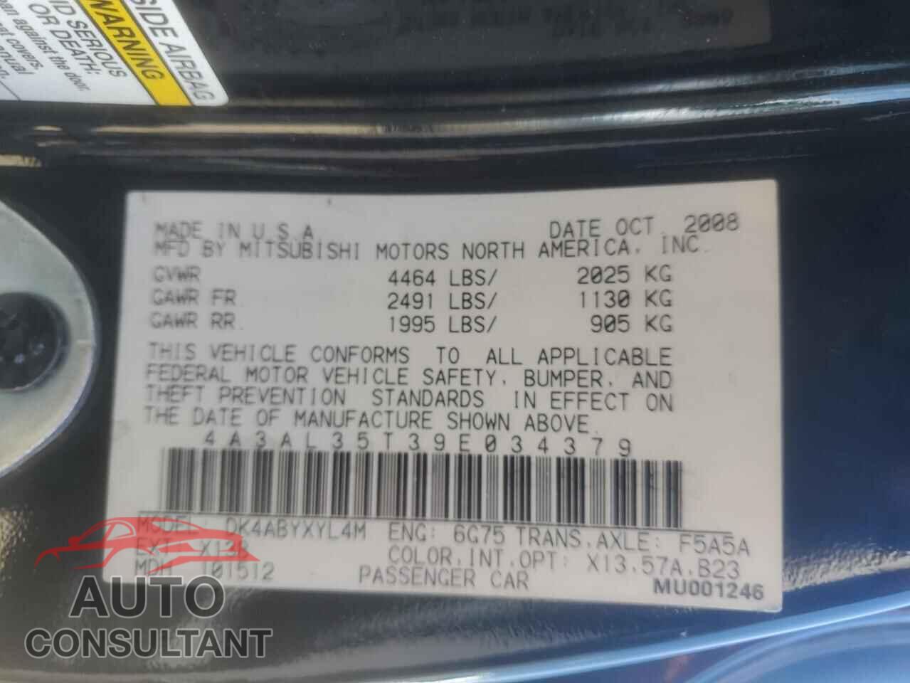 MITSUBISHI ECLIPSE 2009 - 4A3AL35T39E034379
