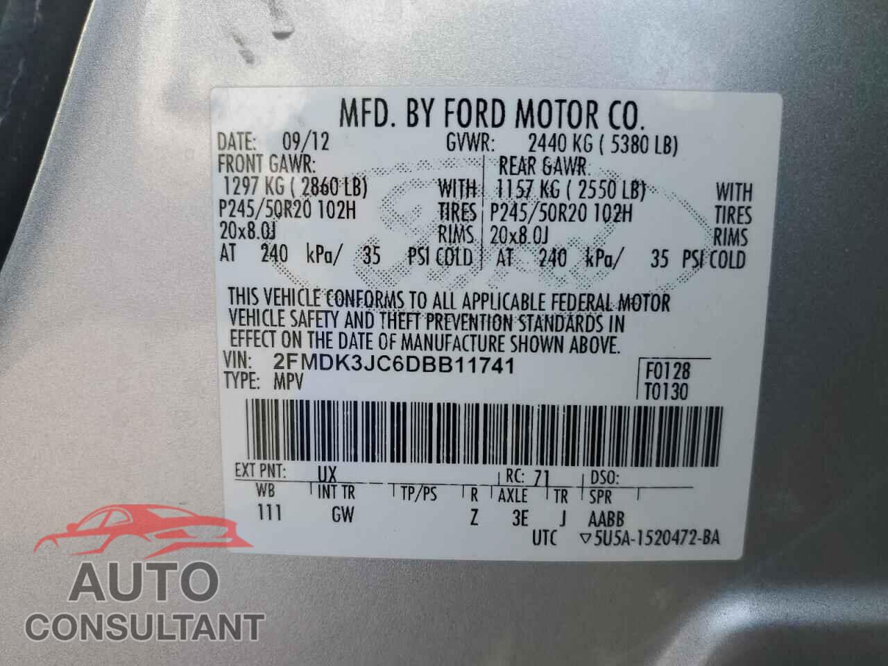 FORD EDGE 2013 - 2FMDK3JC6DBB11741