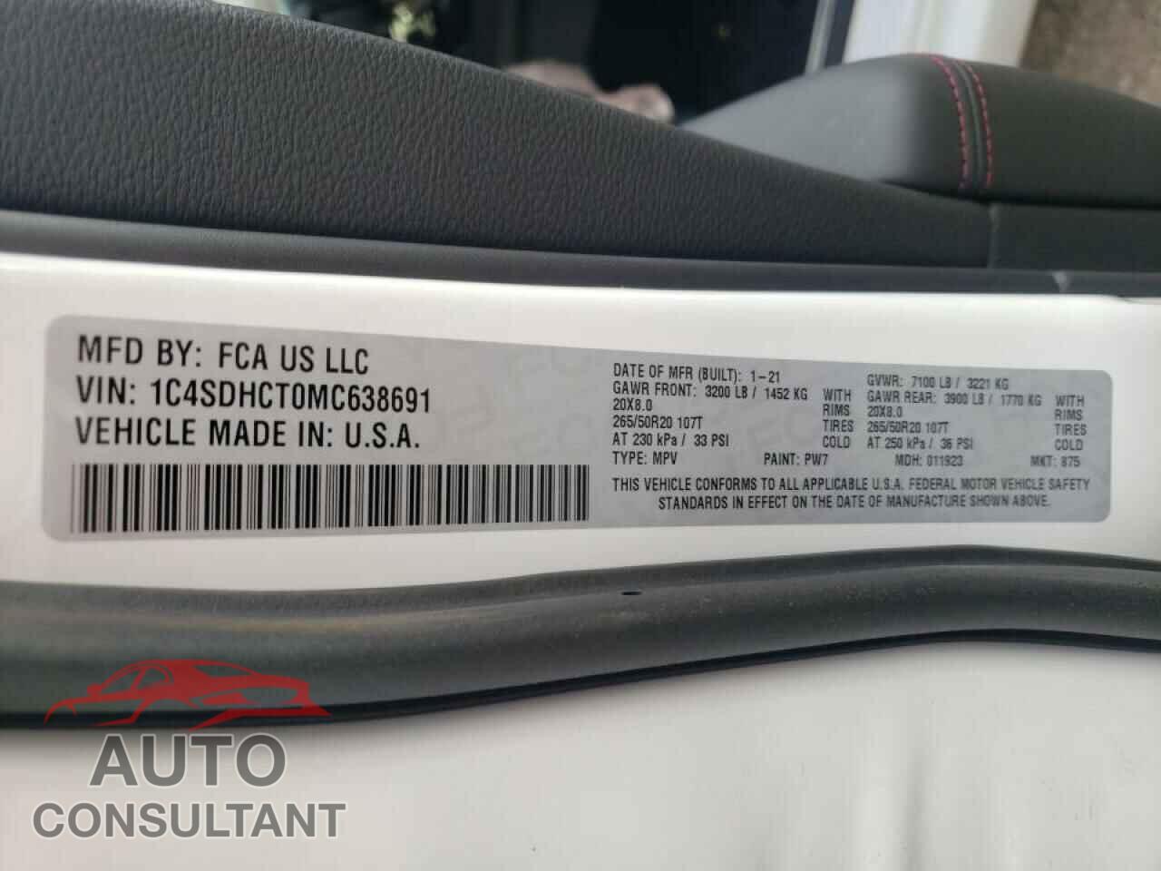 DODGE DURANGO 2021 - 1C4SDHCT0MC638691