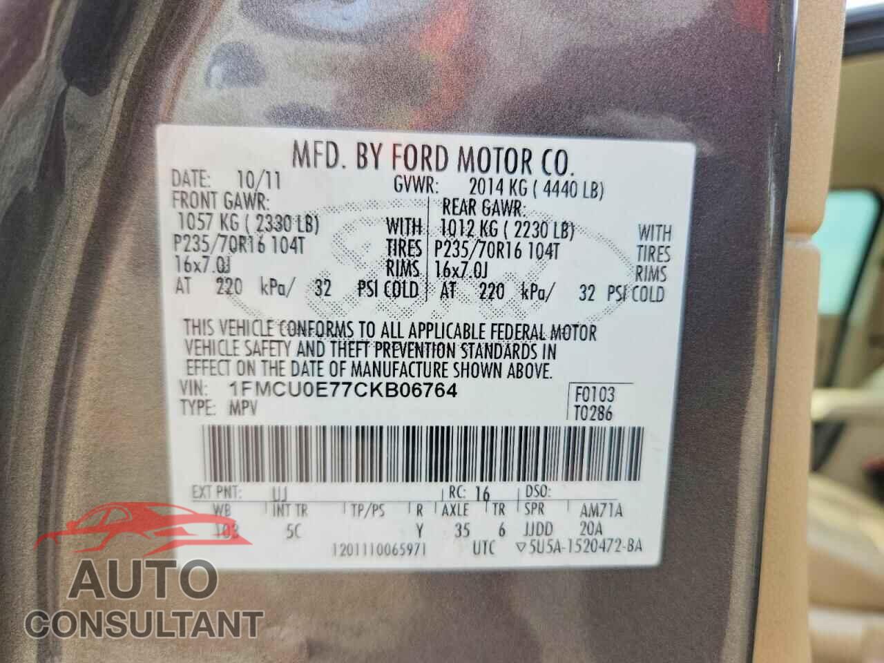FORD ESCAPE 2012 - 1FMCU0E77CKB06764