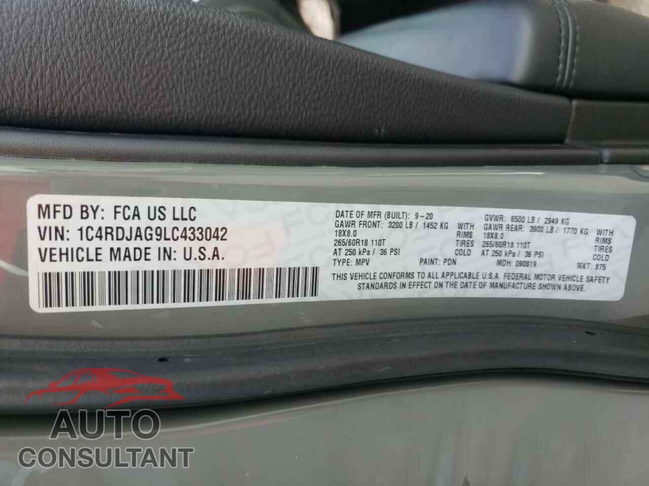 DODGE DURANGO 2020 - 1C4RDJAG9LC433042