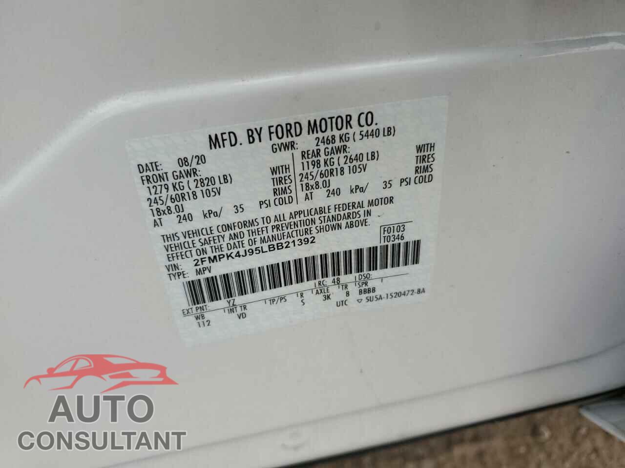 FORD EDGE 2020 - 2FMPK4J95LBB21392