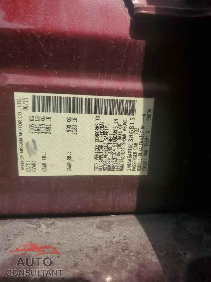 NISSAN MAXIMA 2016 - 1N4AA6AP1GC386815