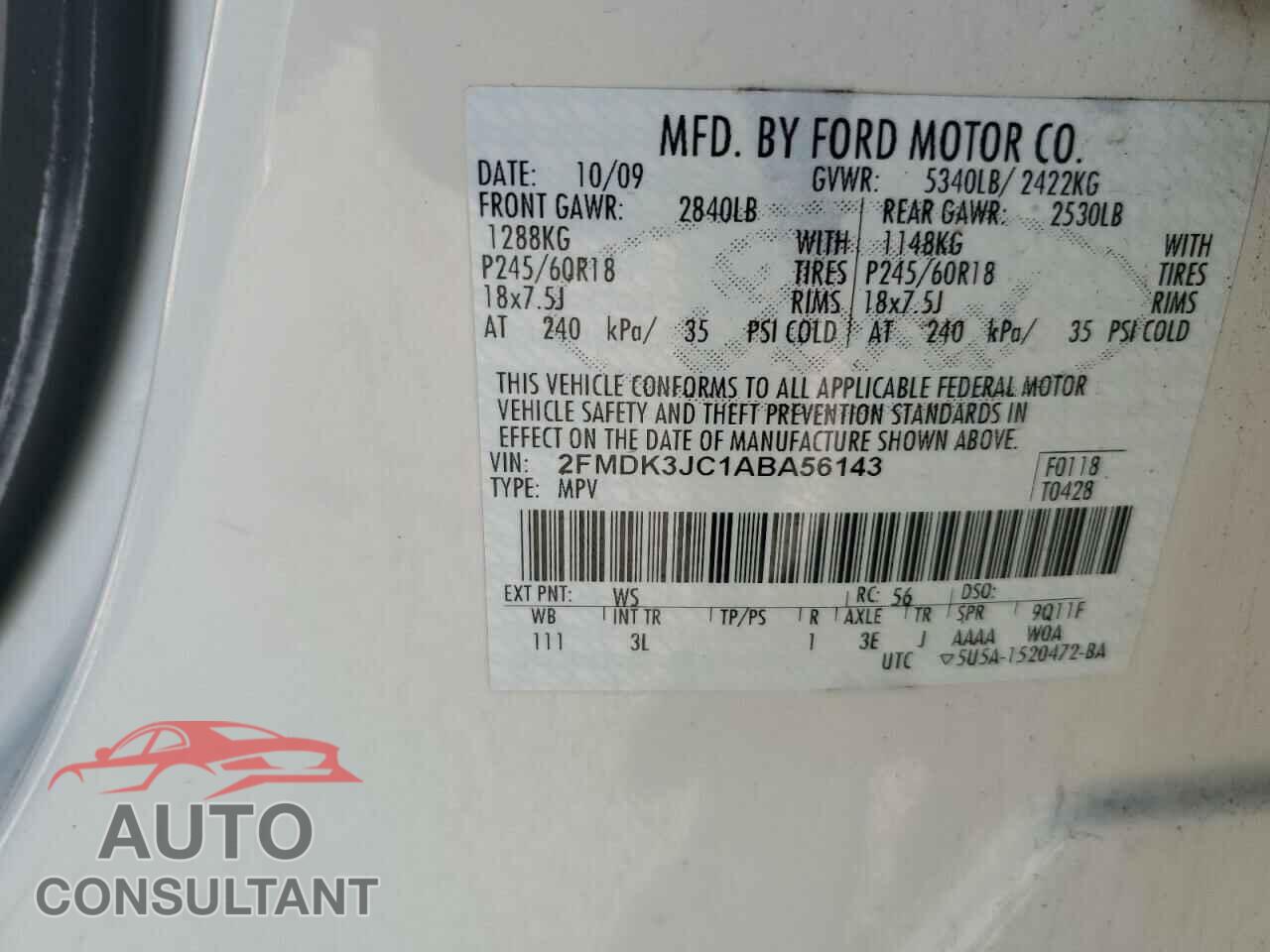 FORD EDGE 2010 - 2FMDK3JC1ABA56143