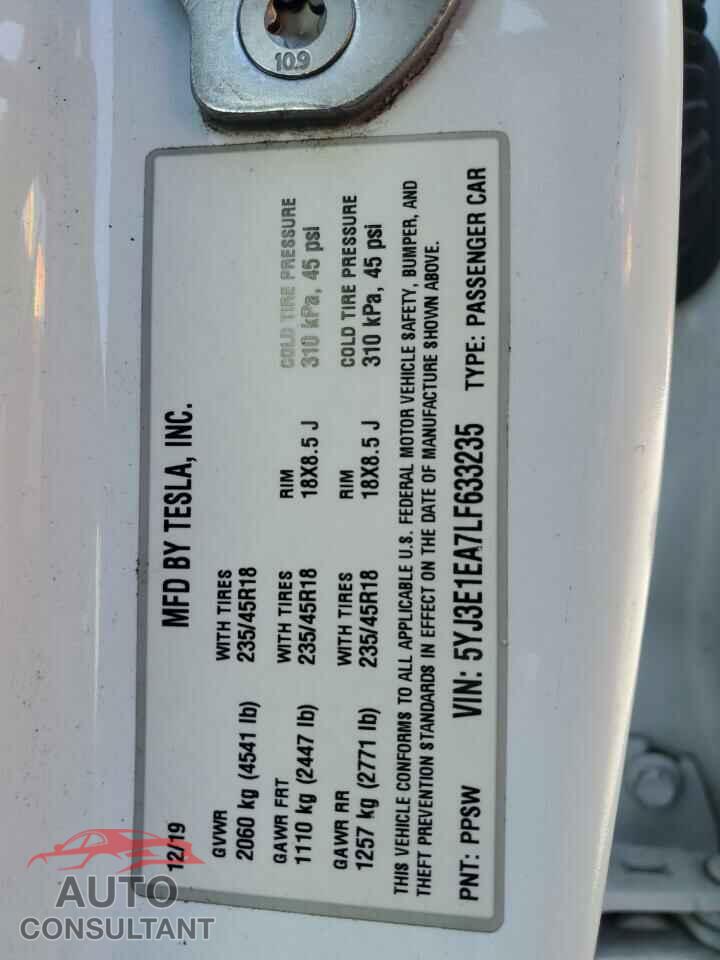 TESLA MODEL 3 2020 - 5YJ3E1EA7LF633235