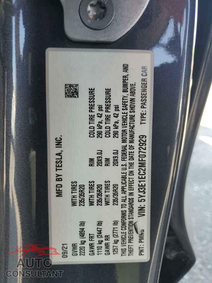 TESLA MODEL 3 2021 - 5YJ3E1EC2MF072929