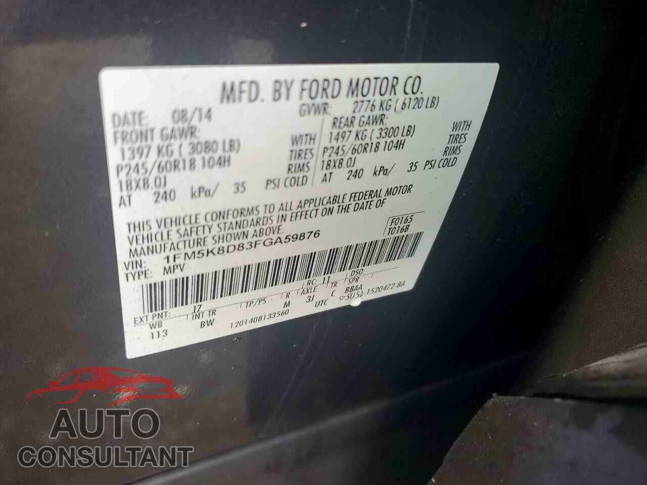 FORD EXPLORER 2015 - 1FM5K8D83FGA59876