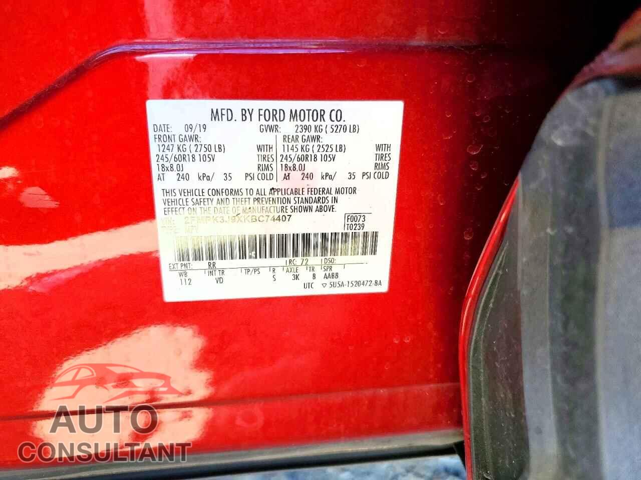FORD EDGE 2019 - 2FMPK3J9XKBC74407