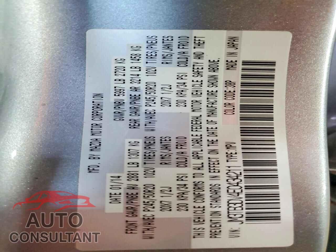MAZDA CX-9 2014 - JM3TB3DV4E0434211