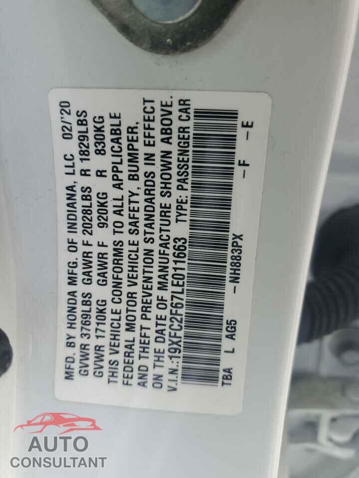 HONDA CIVIC 2020 - 19XFC2F67LE011663