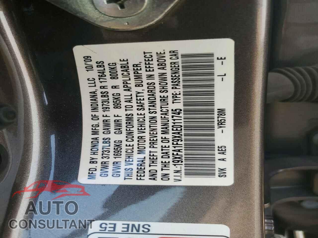 HONDA CIVIC 2010 - 19XFA1F9XAE011745