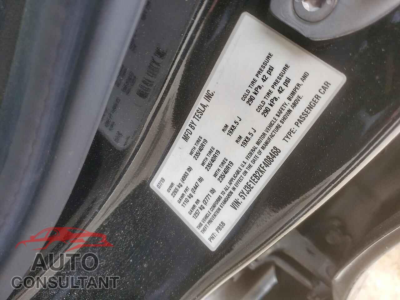 TESLA MODEL 3 2019 - 5YJ3E1EB2KF408468