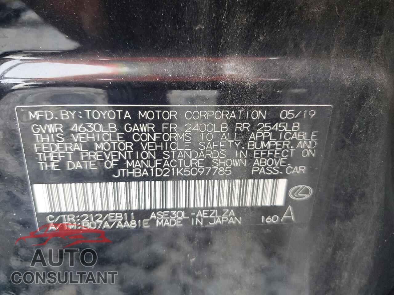 LEXUS IS 2019 - JTHBA1D21K5097785