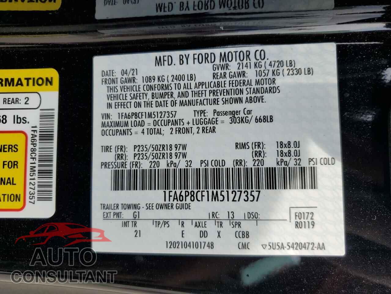 FORD MUSTANG 2021 - 1FA6P8CF1M5127357