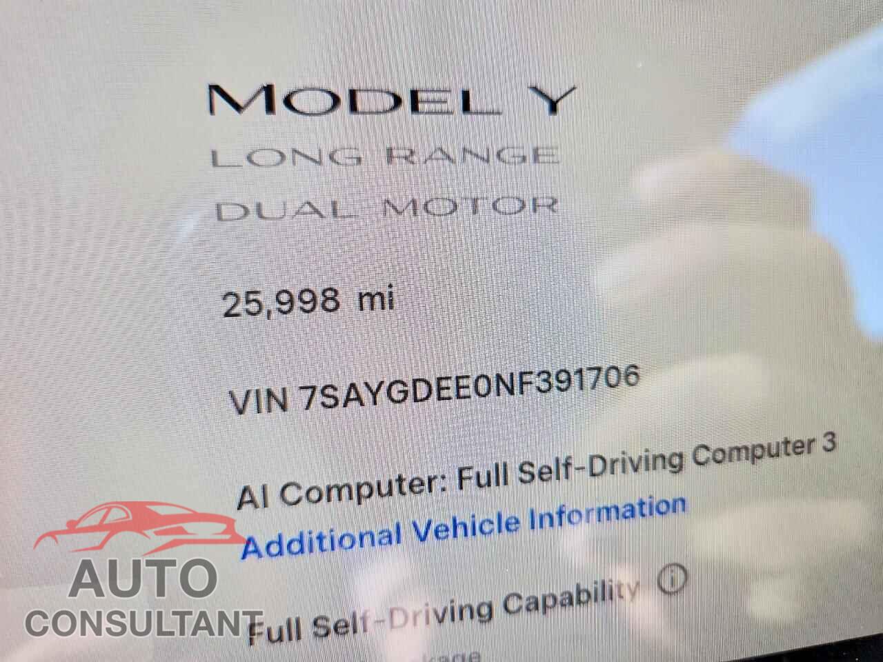 TESLA MODEL Y 2022 - 7SAYGDEE0NF391706