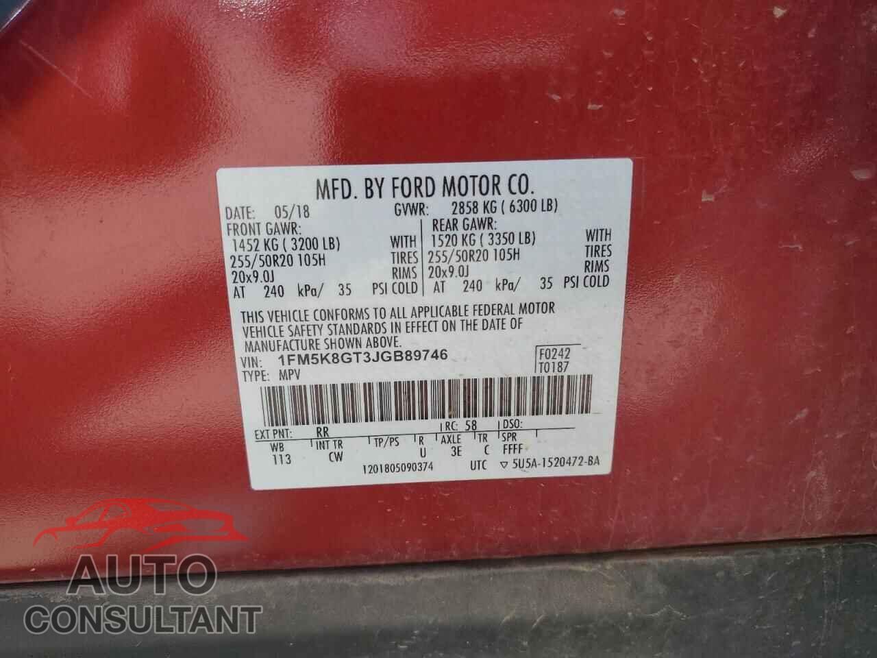 FORD EXPLORER 2018 - 1FM5K8GT3JGB89746