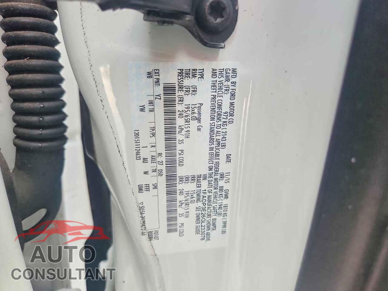 FORD FOCUS 2016 - 1FADP3E26GL233078