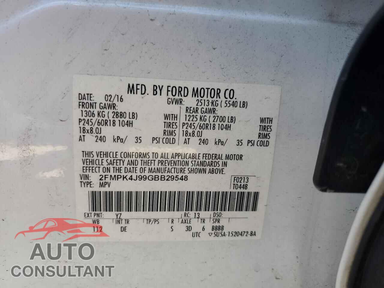FORD EDGE 2016 - 2FMPK4J99GBB29548