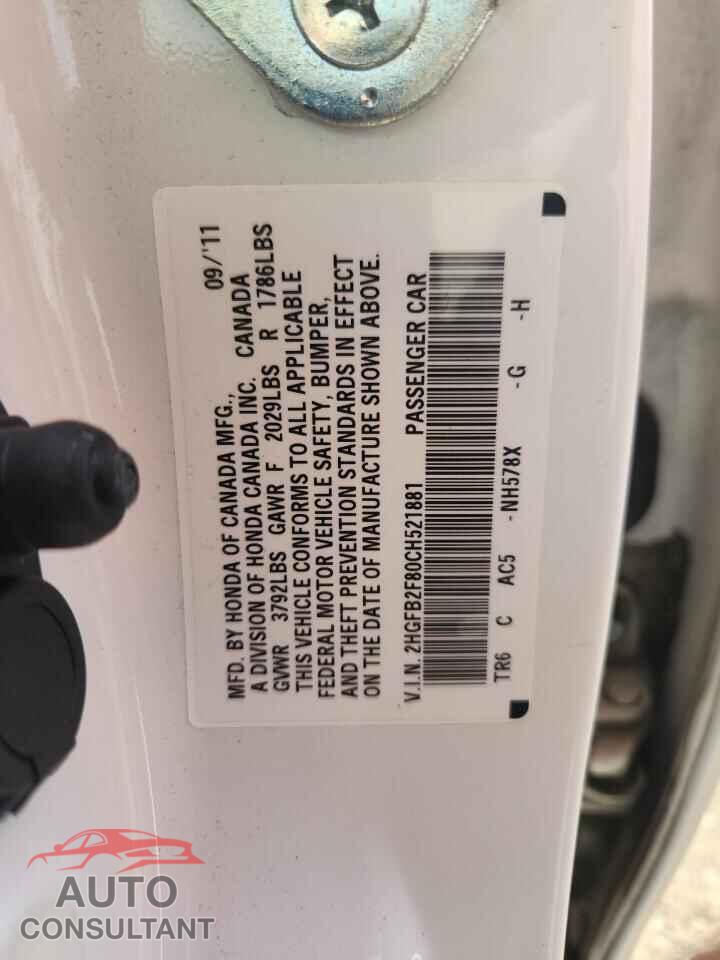 HONDA CIVIC 2012 - 2HGFB2F80CH521881